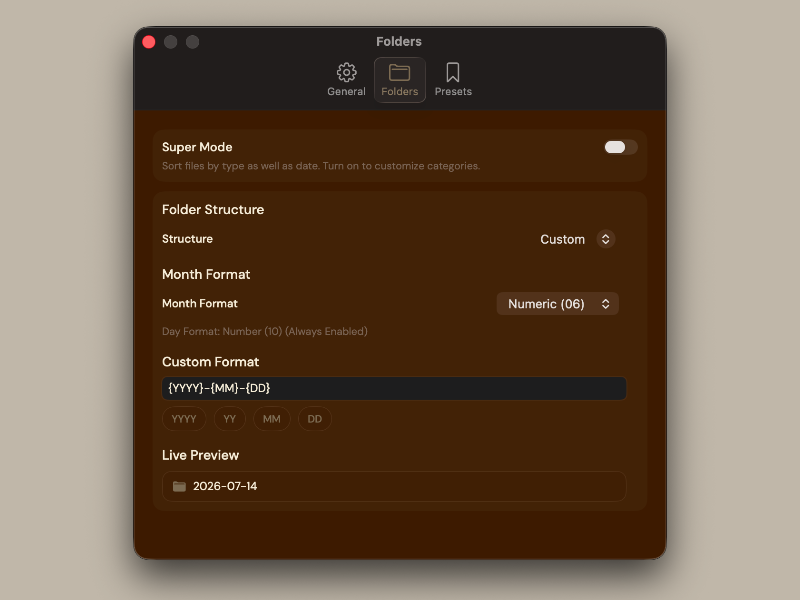 Squirrel folders configuration