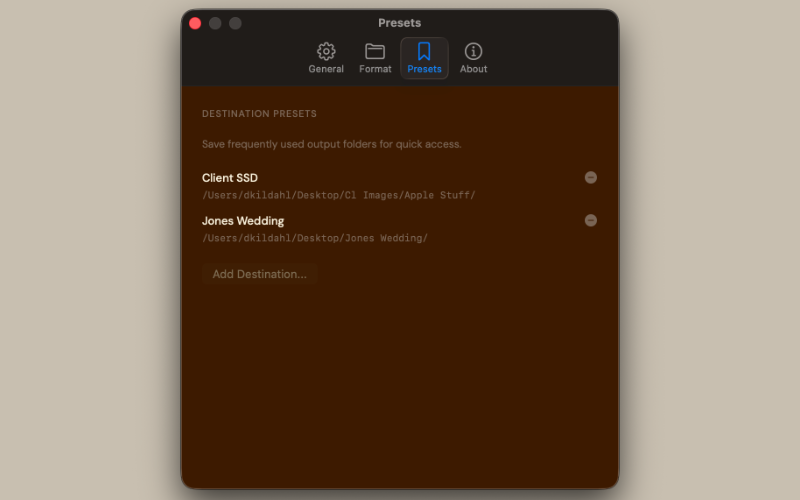 Presets preferences