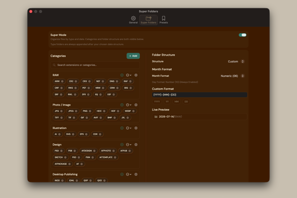 Super Folders two-column layout