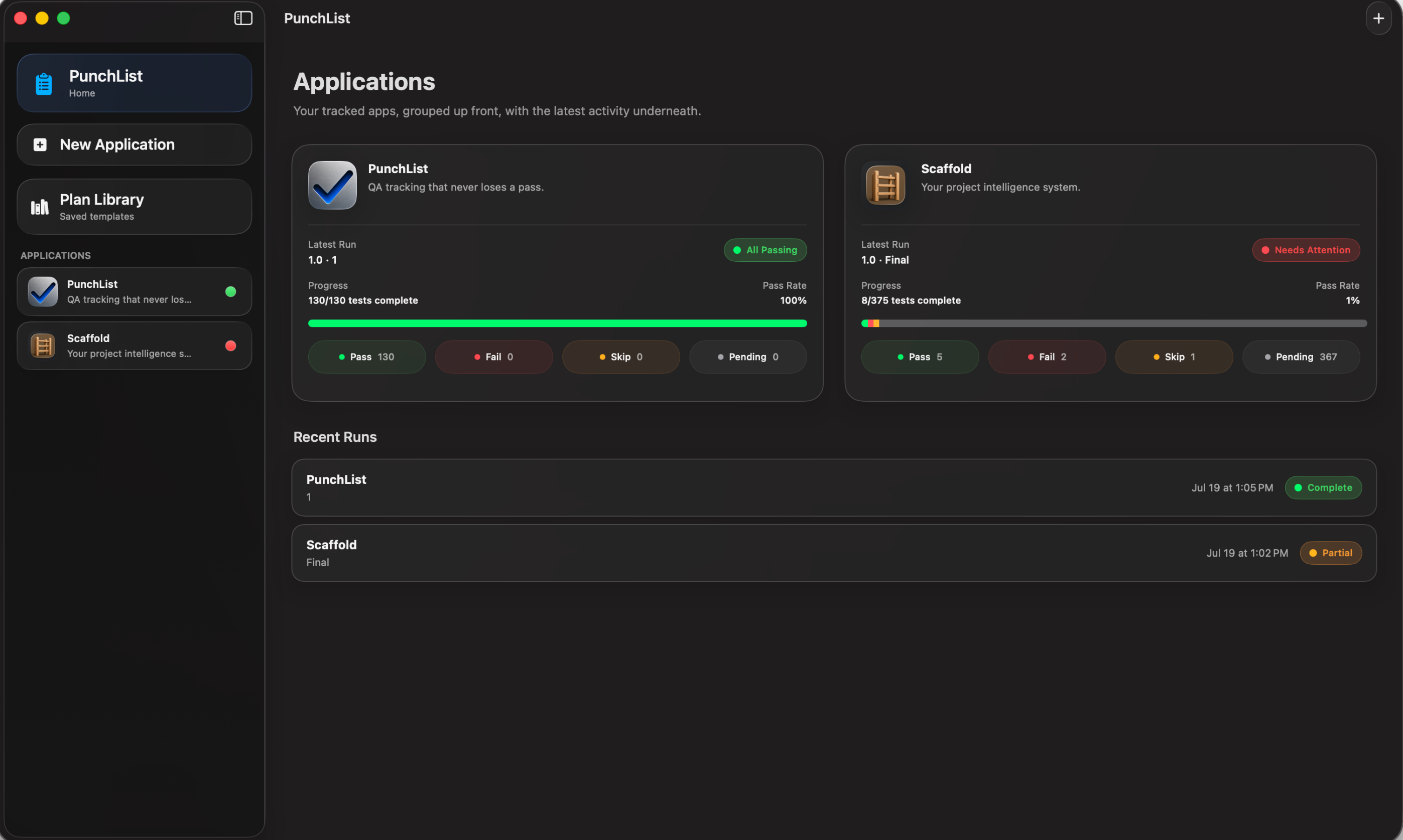 PunchList main app screen