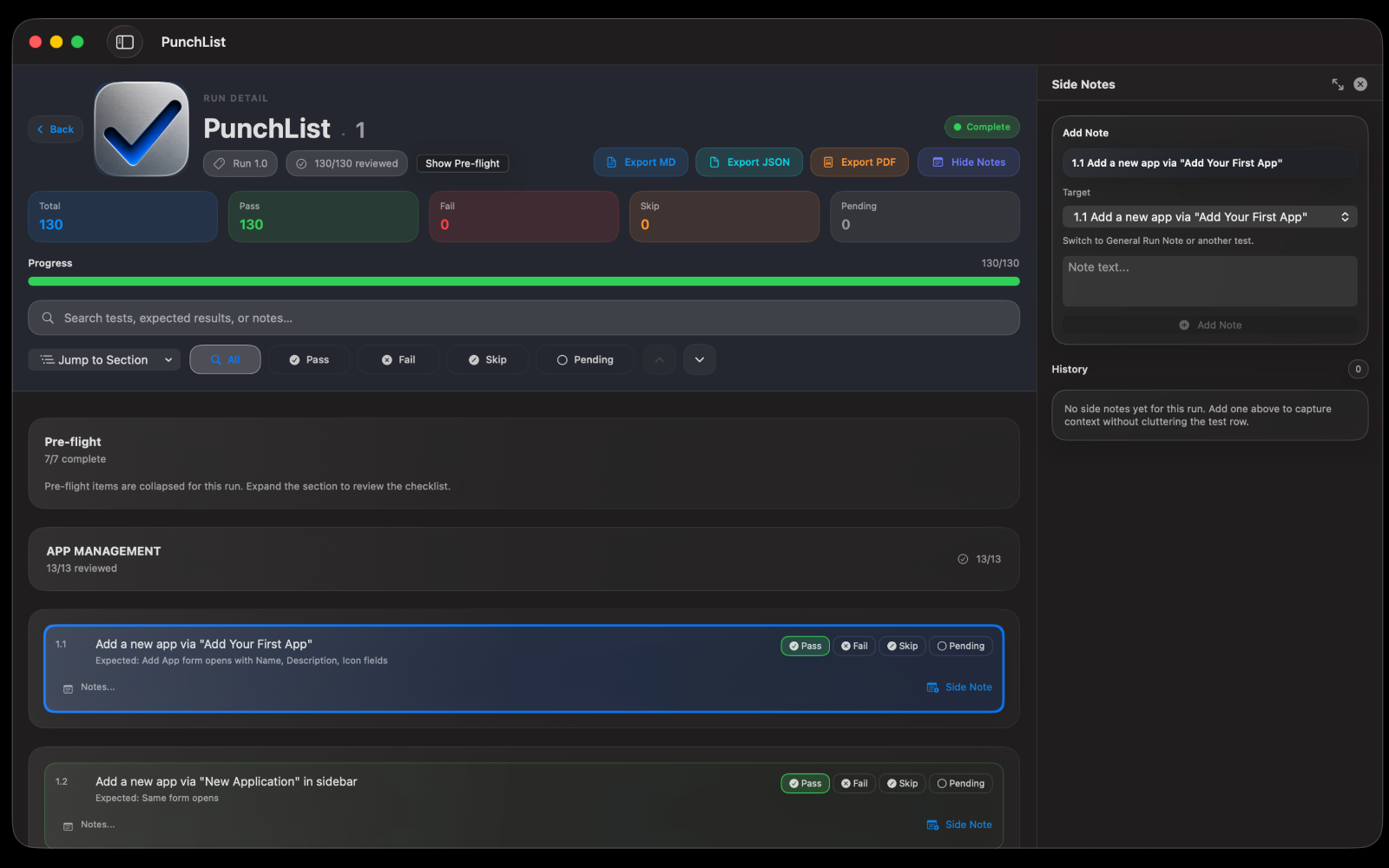 PunchList run detail screenshot